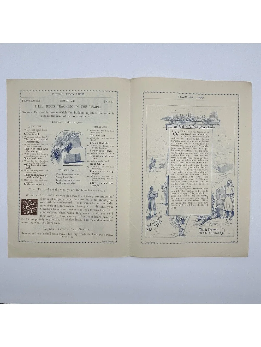 Antique 1896 Picture Lesson Paper Hunt Eaton Methodist Sunday School Art     C17